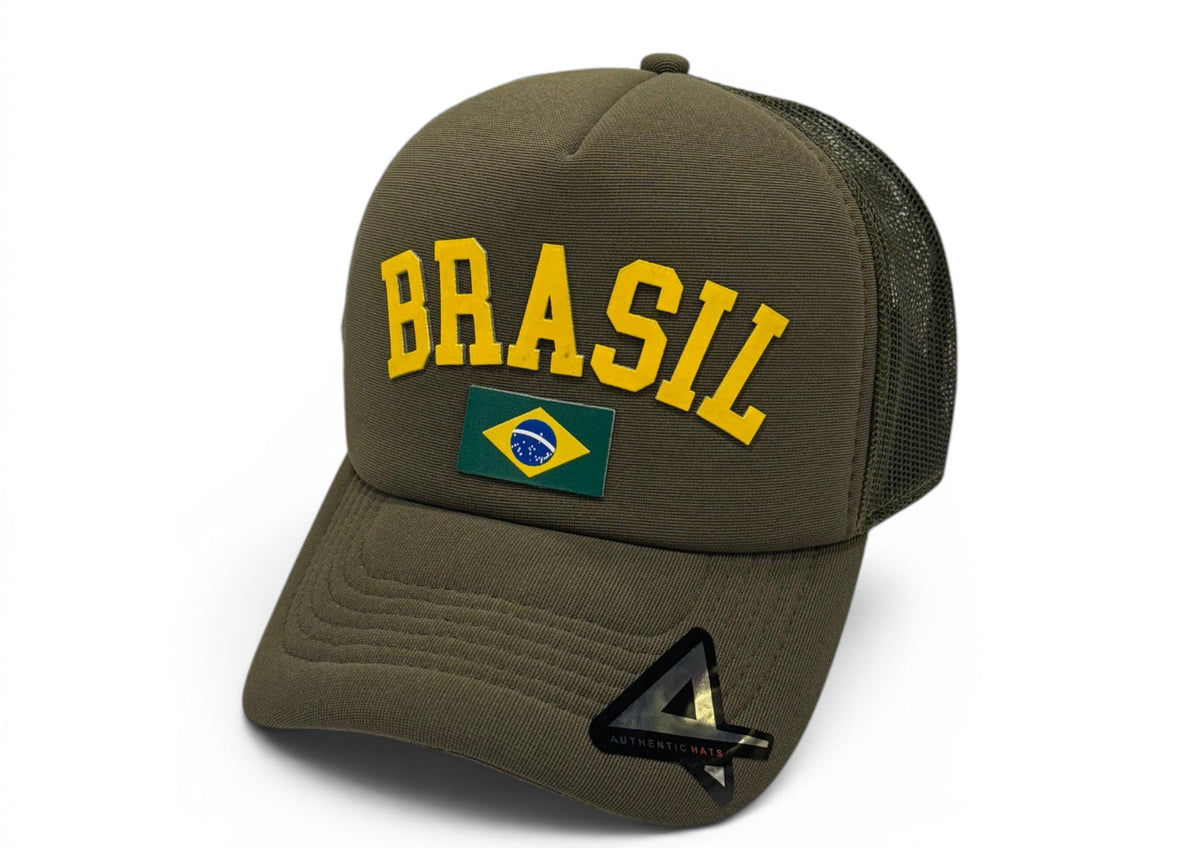 Boné Trucker Brasil Verde Militar