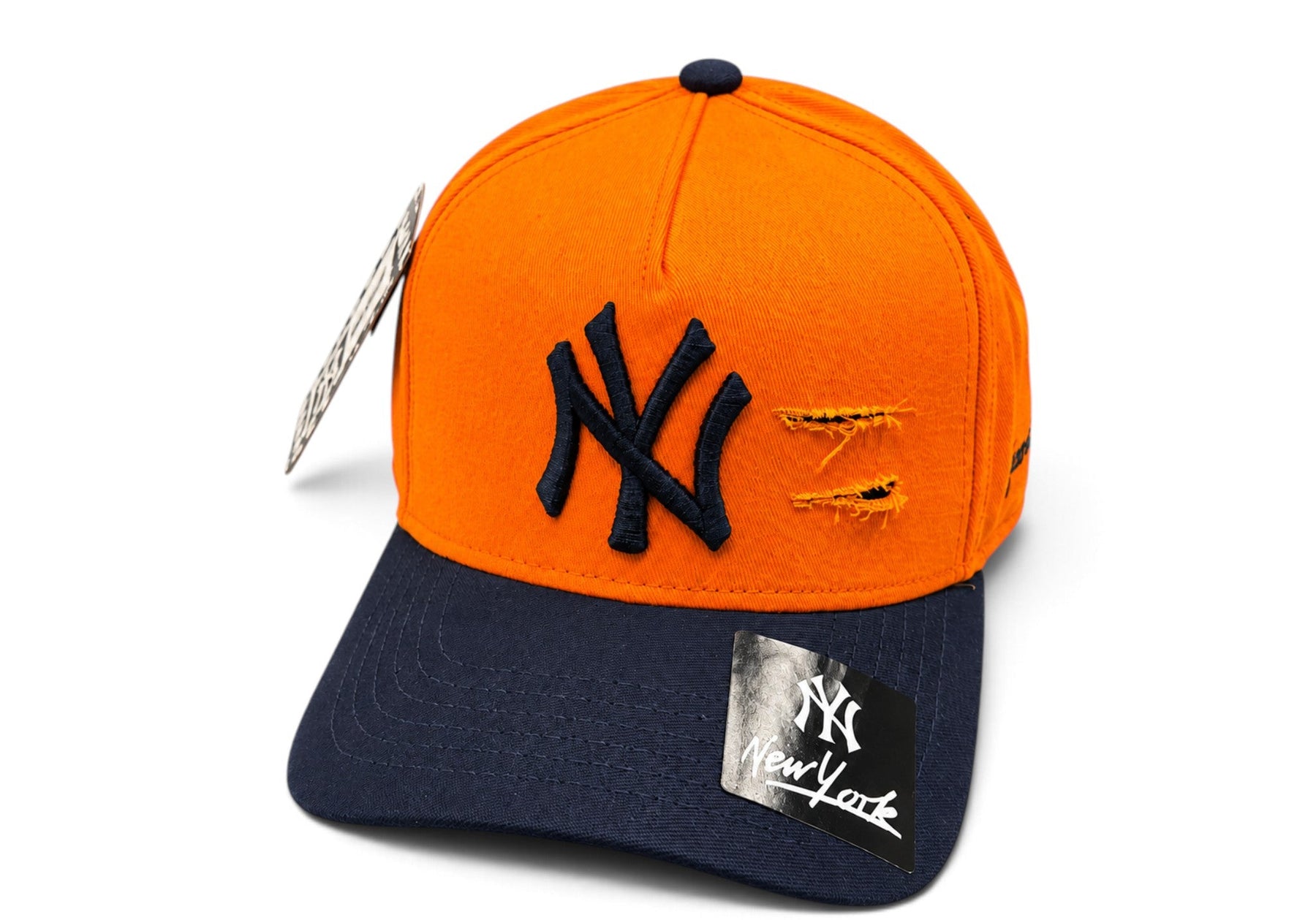 Boné New Era Rasgado Laranja e Azul marinho